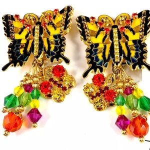 Lunch At The Ritz LATR 2 Go butterfly - butterflies CLIP vintage dangle earrings